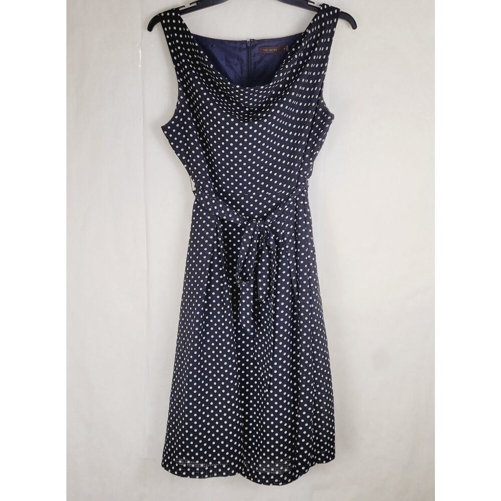 The Limited black and white polka dot draped neck midi dress Sz 12 Retro Preppy